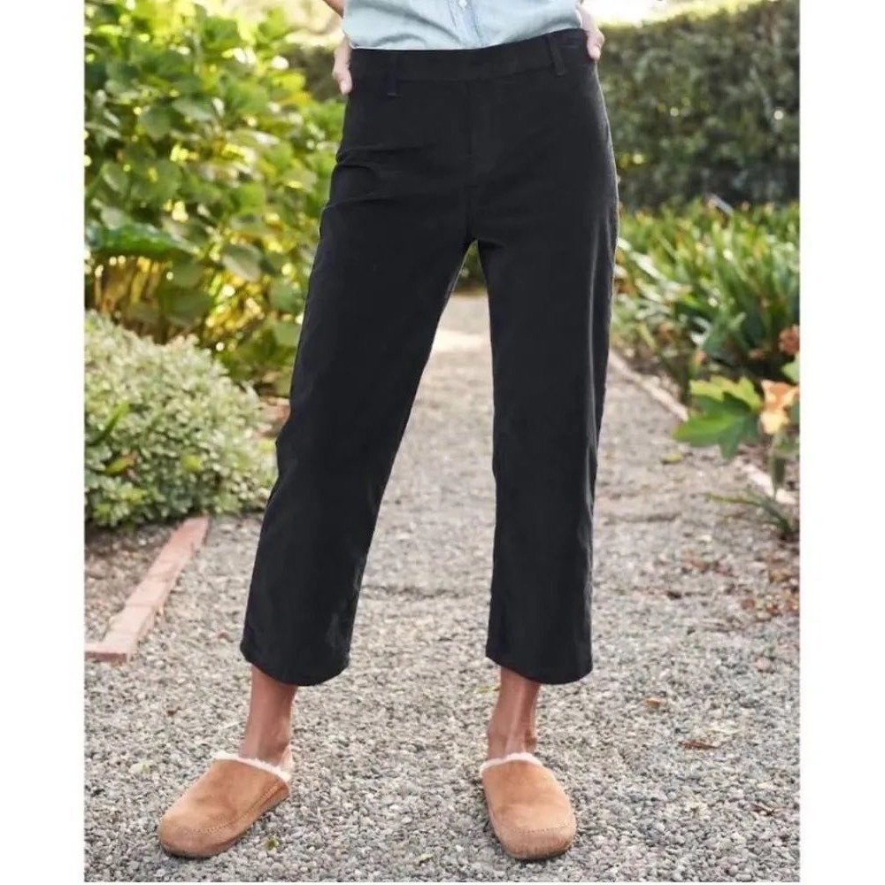 Frank & Eileen Kinsale Trousers Womens 8 Black Linen Cotton Raw Hem Old Money